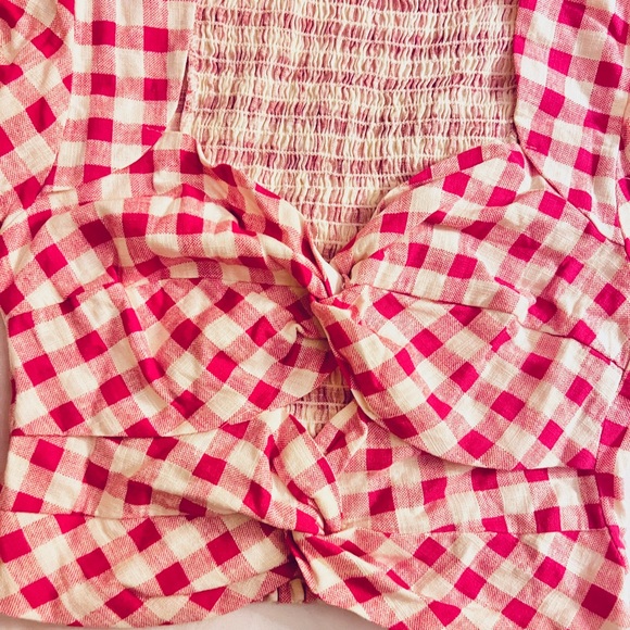 NWOT XS Zara Fuchsia Pink & White Gingham Cotton Crop Top, Flutter Sleeve - Picture 6 of 6